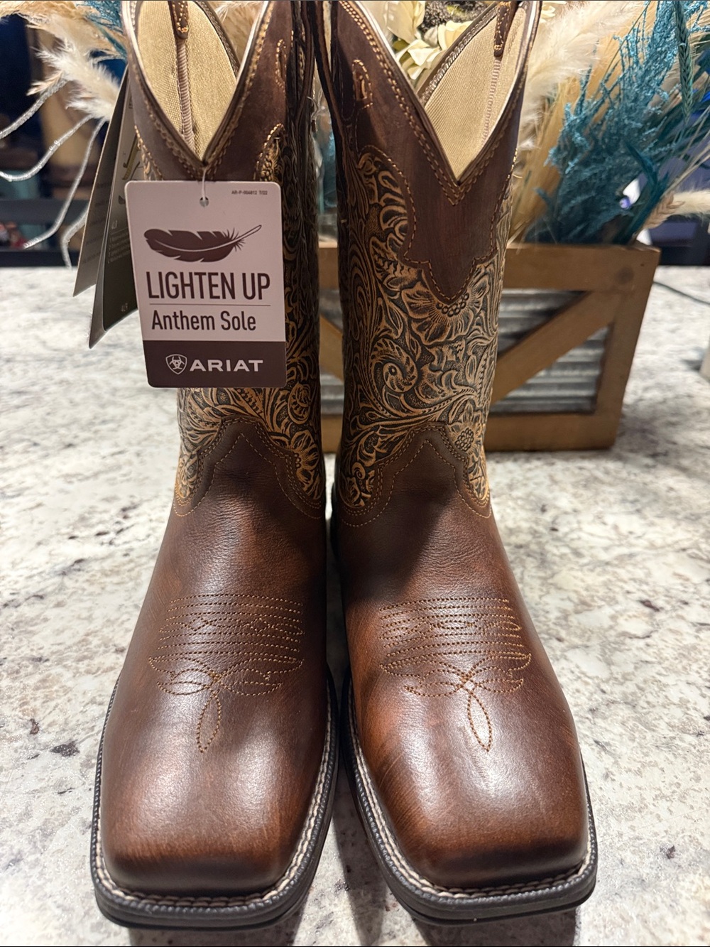 Ariat Chocolate Brown Floral-Embroidered Western Boots - Picture 3 of 5